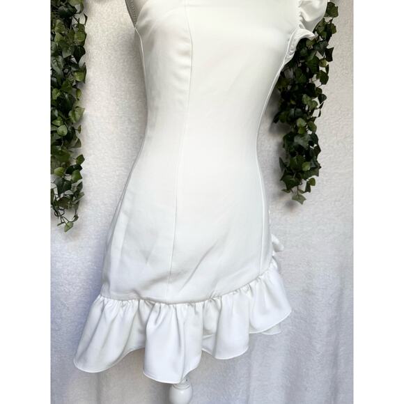 DO + BE White Ruffled One Sleeve Asymmetrical Mini Dress Small - Picture 4 of 14